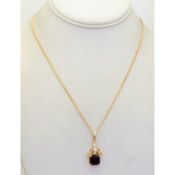 18 inch, Vintage Art Deco Dark Red Gothic Gem Gold Tone Chain Link Necklace | J3 - Picture 2 of 3